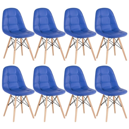 Produto Kit 8 Cadeiras de jantar Charles Eames Eiffel Botonê Estofada - Azul