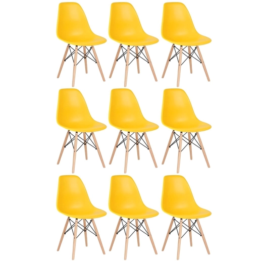 Produto Kit 9 Cadeiras de jantar Charles Eames Eiffel DSW em Polipropileno - Amarelo