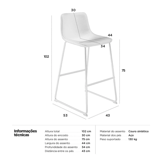 Produto Banqueta alta estofada industrial Vintage Brusque - Caramelo