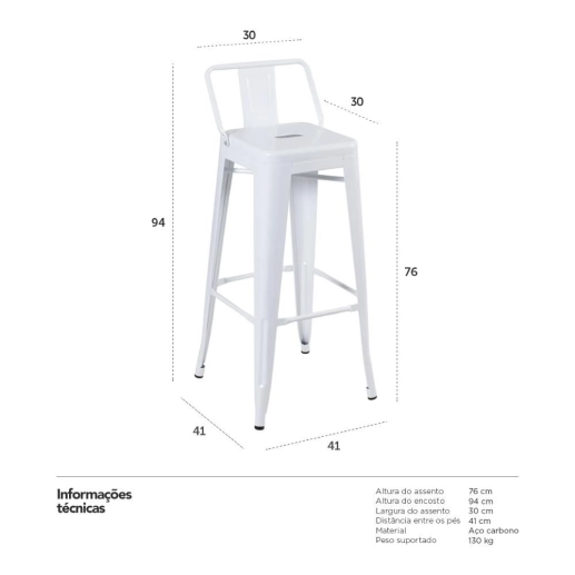 Banqueta alta para bancada Iron Tolix com encosto 76 cm – Rosa Claro Produto Banqueta alta para bancada Iron Tolix com encosto 76 cm – Rosa Claro