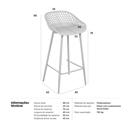 Banqueta alta para bancada Clarice Cloe com base de metal - Branco Produto Banqueta alta para bancada Clarice Cloe com base de metal - Branco