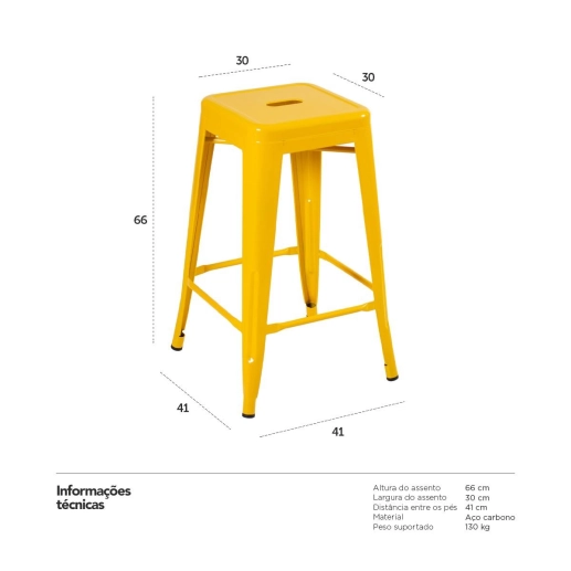Produto Banqueta média para bancada Iron Tolix 66 cm – Amarelo