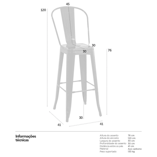 Produto Banqueta alta para bancada Iron Tolix com encosto 78 cm – Preto