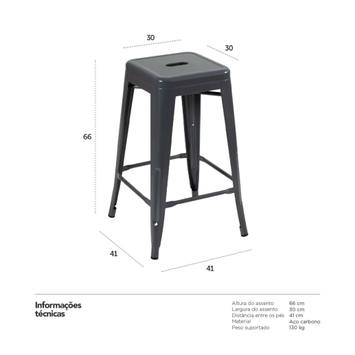 Banqueta média para bancada Iron Tolix 66 cm – Cinza escuro Produto Banqueta média para bancada Iron Tolix 66 cm – Cinza escuro