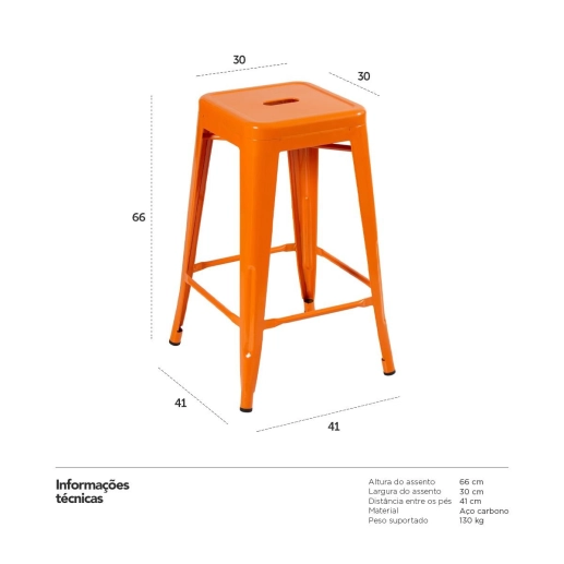 Produto Banqueta média para bancada Iron Tolix 66 cm – Laranja