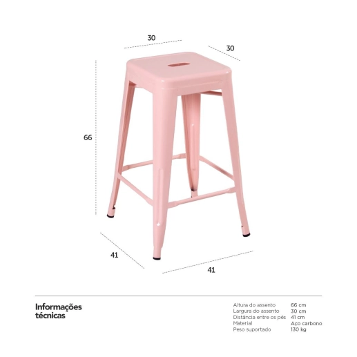 Banqueta média para bancada Iron Tolix 66 cm – Rosa antigo Produto Banqueta média para bancada Iron Tolix 66 cm – Rosa antigo