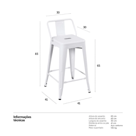 Produto Banqueta média para bancada Iron Tolix com encosto 66 cm – Rosa Claro