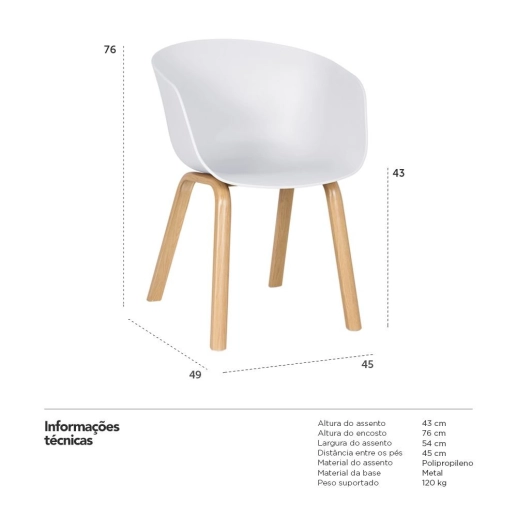 Produto Cadeira de jantar Cassia com design moderno e assento confortável – Branco