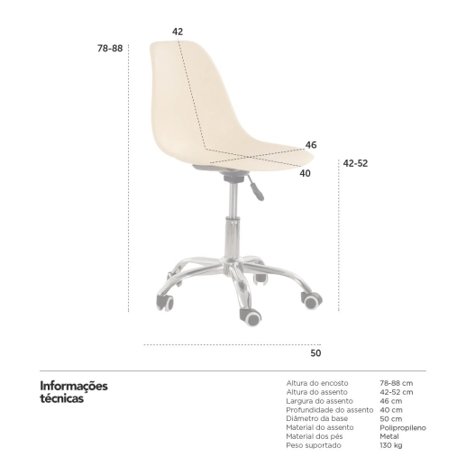 Produto Cadeira com rodízios Eames Office escritório - Creme