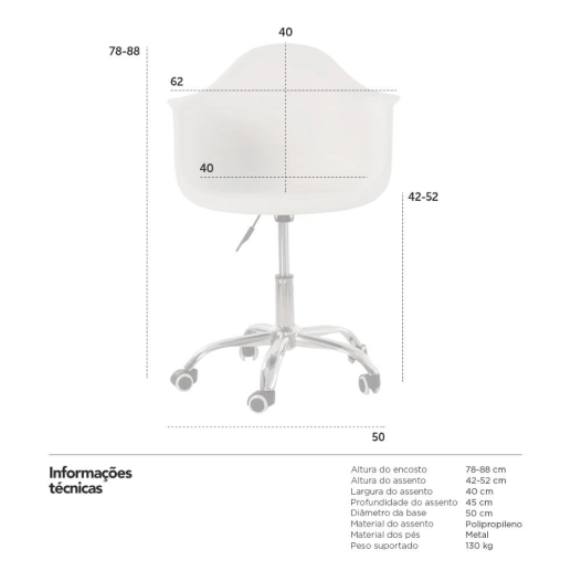 Produto Cadeira com rodízios Eames Office escritório com apoio de braços - Branco