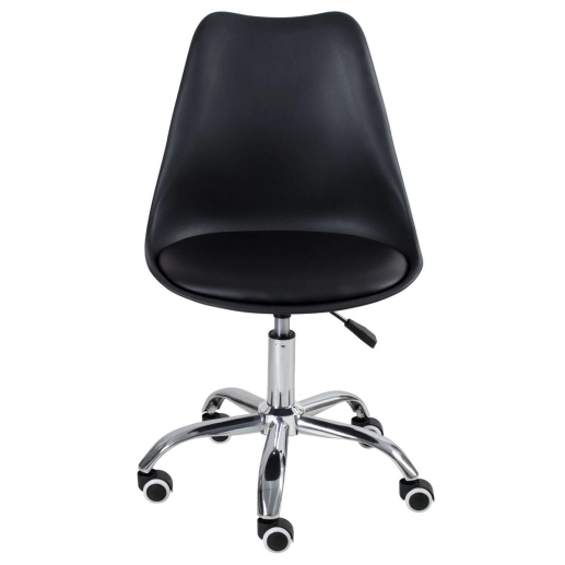 Cadeira Tulipa para Escritório com rodízios e assento estofado - Preto Produto Cadeira Tulipa para Escritório com rodízios e assento estofado - Preto