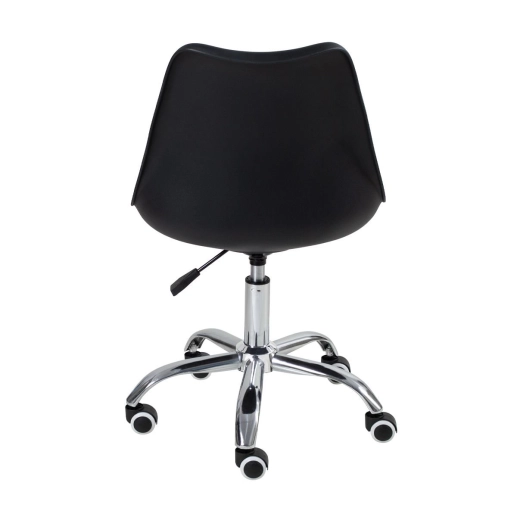 Cadeira Tulipa para Escritório com rodízios e assento estofado - Preto Produto Cadeira Tulipa para Escritório com rodízios e assento estofado - Preto