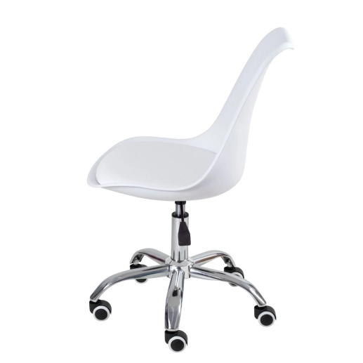 Produto Cadeira Tulipa para Escritório com rodízios e assento estofado - Branco