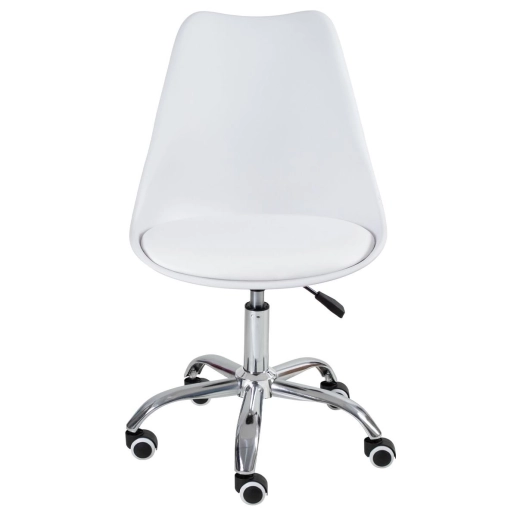 Produto Cadeira Tulipa para Escritório com rodízios e assento estofado - Branco