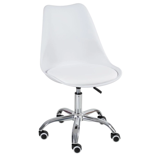 Produto Cadeira Tulipa para Escritório com rodízios e assento estofado - Branco