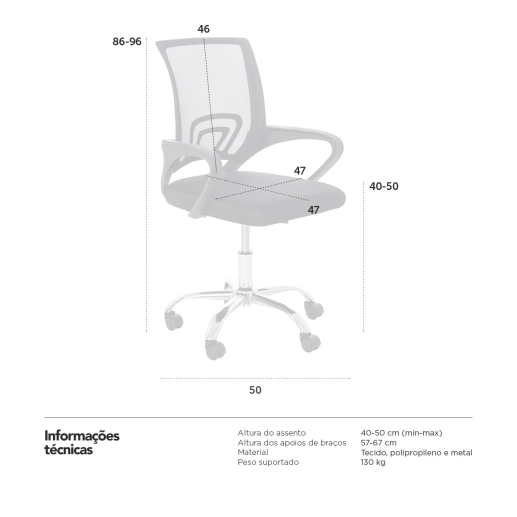 Produto Cadeira estofada Telinha Tok para escritório - Preto