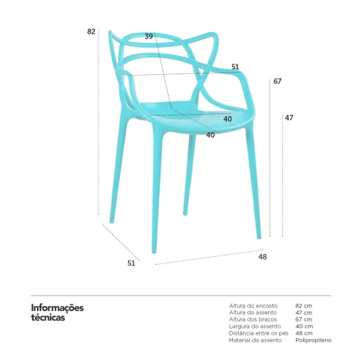 Produto Cadeira de jantar Master Allegra Design Moderno em Polipropileno - Azul Tiffany