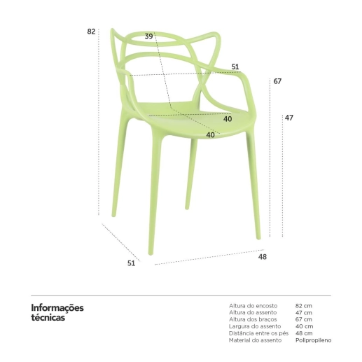 Cadeira de jantar Master Allegra Design Moderno em Polipropileno - Verde claro Produto Cadeira de jantar Master Allegra Design Moderno em Polipropileno - Verde claro