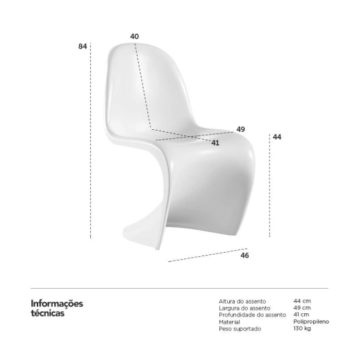 Produto Cadeira Design Panton Curve com acabamento fosco em ABS - Branco