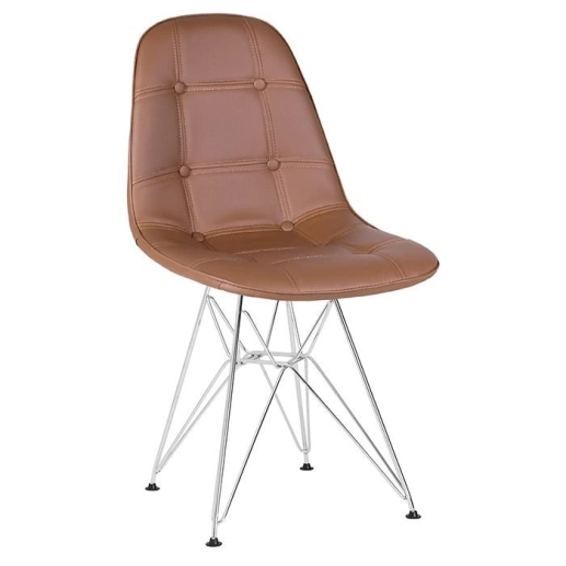 Cadeira estofada Charles Eames Eiffel Botonê DKR com pés de metal cromado - Marrom Produto Cadeira estofada Charles Eames Eiffel Botonê DKR com pés de metal cromado - Marrom