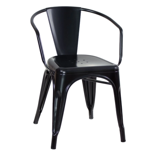Cadeira de jantar Iron Tolix com braços em metal estilo industrial - Preto Produto Cadeira de jantar Iron Tolix com braços em metal estilo industrial - Preto