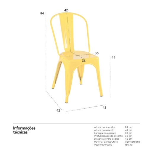 Cadeira de jantar Iron Tolix com design industrial – Amarelo Produto Cadeira de jantar Iron Tolix com design industrial – Amarelo