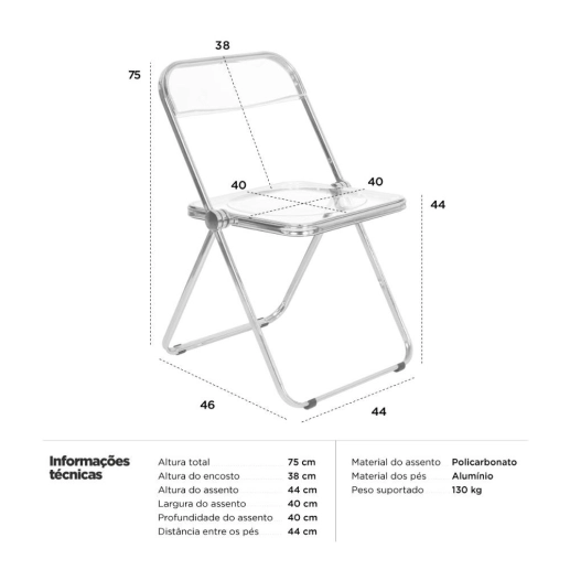 Cadeira jantar design dobrável cristal acrílico transparente Italia Ambar Produto Cadeira jantar design dobrável cristal acrílico transparente Italia Ambar