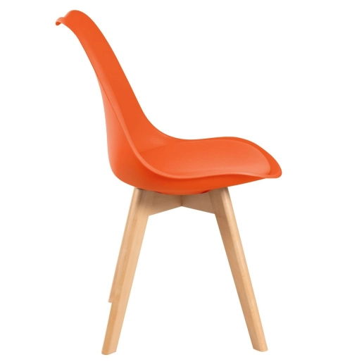 Cadeira de jantar Leda com assento estofado e design moderno - Laranja Produto Cadeira de jantar Leda com assento estofado e design moderno - Laranja
