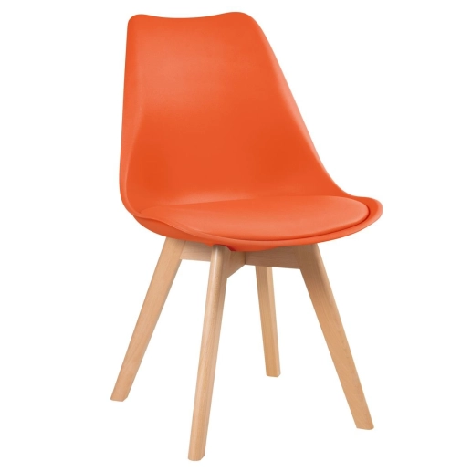 Cadeira de jantar Leda com assento estofado e design moderno - Laranja Produto Cadeira de jantar Leda com assento estofado e design moderno - Laranja