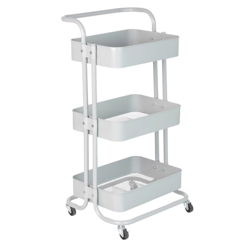 Produto Carrinho organizador Berlim de 3 prateleiras para cozinha com rodízios - Cinza