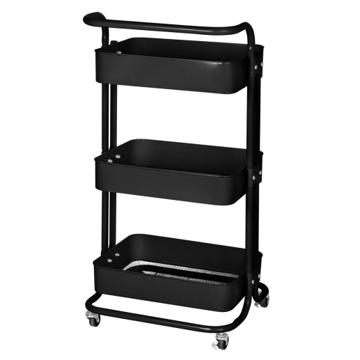 Produto Carrinho organizador Berlim de 3 prateleiras para cozinha com rodízios - Preto