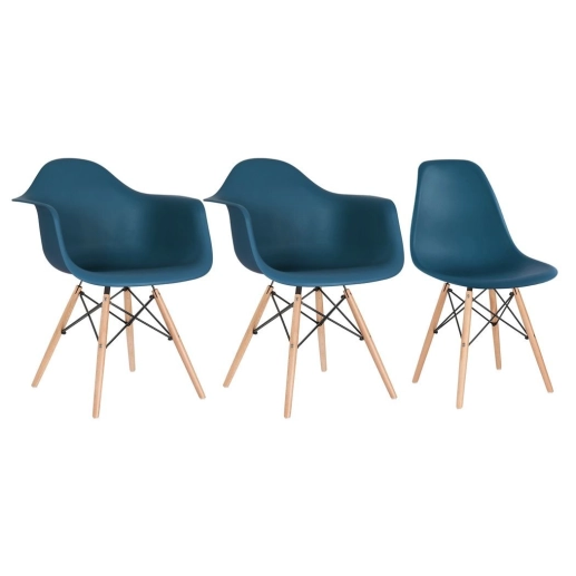 Produto Kit 2 cadeiras Eames Daw com braços + 1 cadeira Eiffel Dsw - Azul petróleo