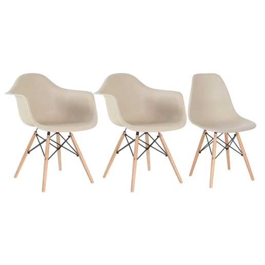 Produto Kit 2 cadeiras Eames DAW com braços + 1 cadeira Eiffel DSW - Nude