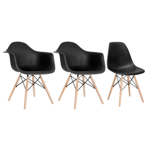 Produto Kit 2 cadeiras Eames DAW com braços + 1 cadeira Eiffel DSW - Preto