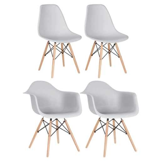 Produto Kit 2 cadeiras Eames DAW com braços + 2 cadeiras Eiffel DSW - Cinza claro
