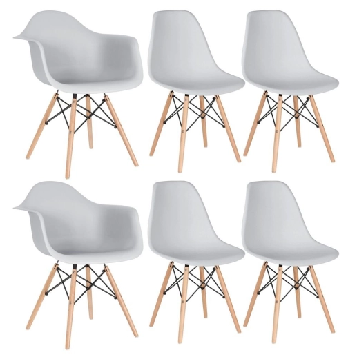 Produto Kit 2 cadeiras Eames DAW com braços + 4 cadeiras Eiffel DSW - Cinza claro