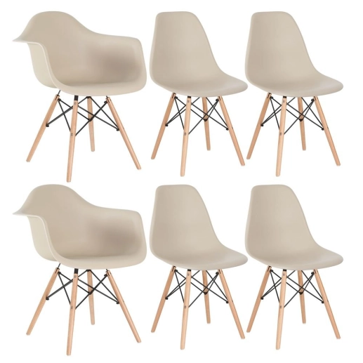 Produto Kit 2 cadeiras Eames DAW com braços + 4 cadeiras Eiffel DSW - Nude