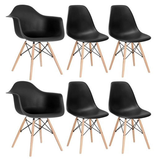 Produto Kit 2 cadeiras Eames DAW com braços + 4 cadeiras Eiffel DSW - Preto