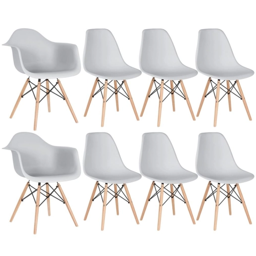 Produto Kit 2 cadeiras Eames DAW com braços + 6 cadeiras Eiffel DSW - Cinza claro