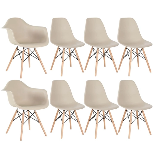 Produto Kit 2 cadeiras Eames DAW com braços + 6 cadeiras Eiffel DSW - Nude