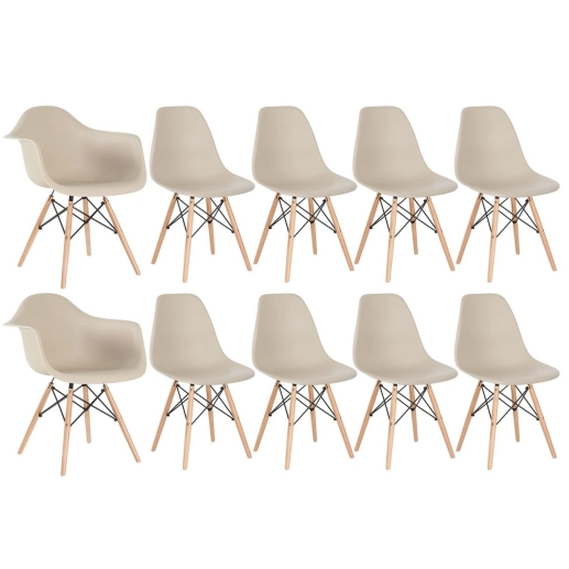 Produto Kit 2 cadeiras Eames DAW com braços + 8 cadeiras Eiffel DSW - Nude