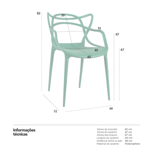 Produto Kit 2 Cadeiras de jantar Master Allegra Design Moderno em Polipropileno - Verde escuro