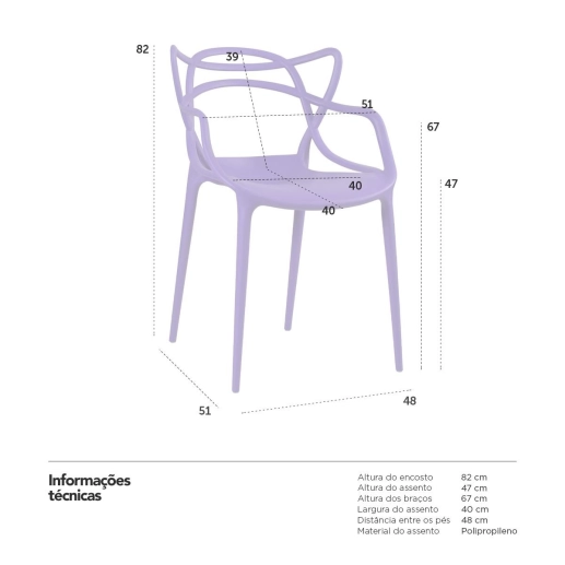 Kit 4 Cadeiras de jantar Master Allegra Design Moderno em Polipropileno - Roxo Produto Kit 4 Cadeiras de jantar Master Allegra Design Moderno em Polipropileno - Roxo