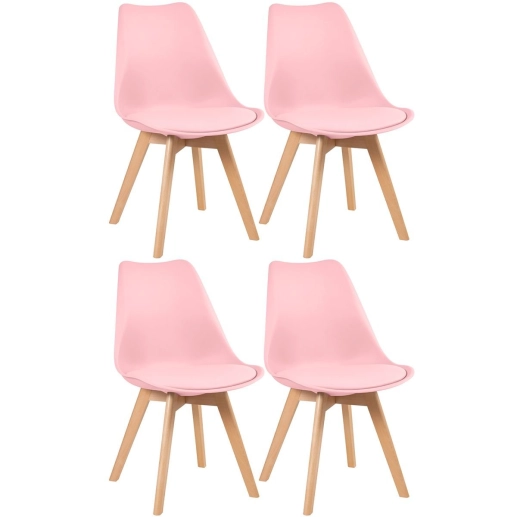 Produto Kit 4 Cadeiras de jantar Leda com assento estofado e design moderno - Rosa claro