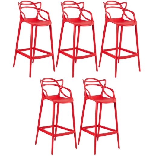 Produto Kit 5 Banquetas alta para bancada Master Allegra em Polipropileno 78 cm - Vermelho