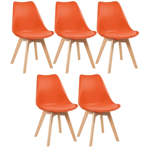 Produto Kit 5 Cadeiras de jantar Leda com assento estofado e design moderno - Laranja