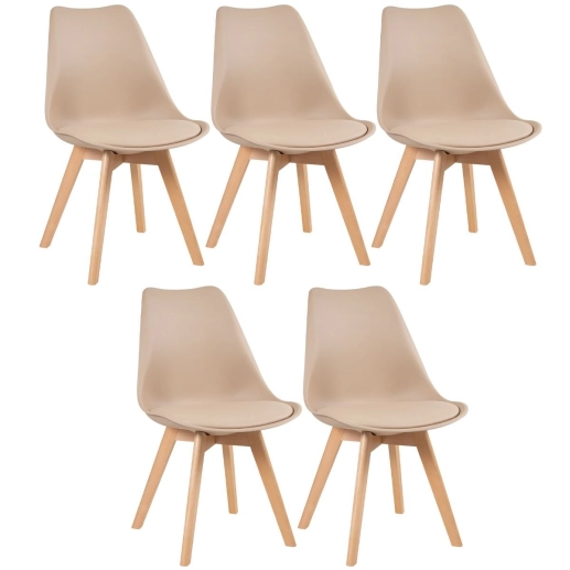 Produto Kit 5 Cadeiras de jantar Leda com assento estofado e design moderno - Nude