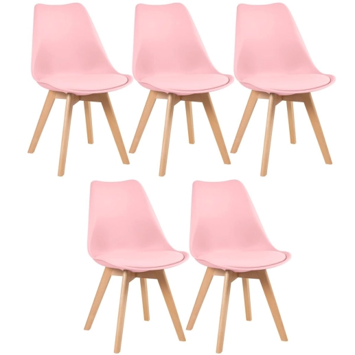 Produto Kit 5 Cadeiras de jantar Leda com assento estofado e design moderno - Rosa claro
