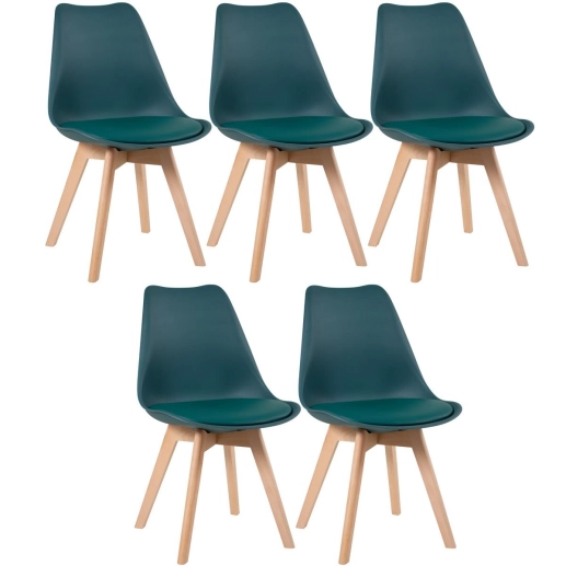 Produto Kit 5 Cadeiras de jantar Leda com assento estofado e design moderno - Verde escuro