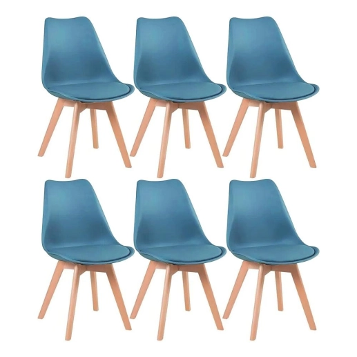 Produto Kit 6 cadeiras de jantar Leda com assento estofado e design moderno – Azul-petróleo